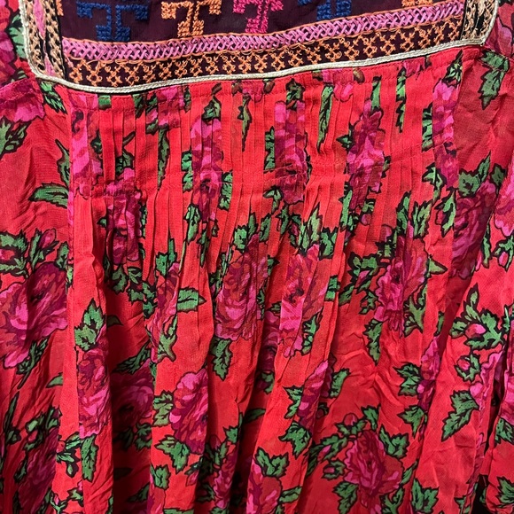 Free People Bold Blooms Embroidered Dress oversized red gold - Picture 8 of 12